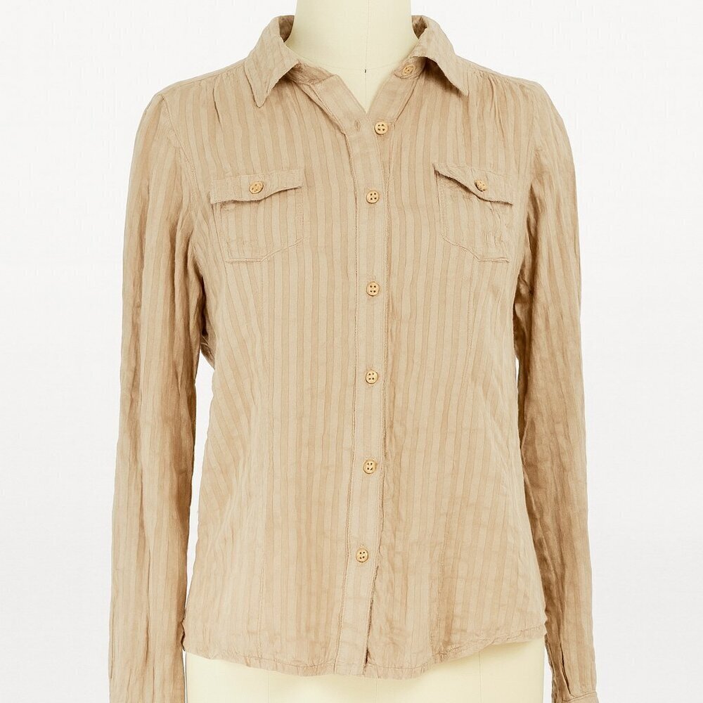 Passports Tan Striped 100% Cotton Button Down Utility Shirt - Size 2XL
